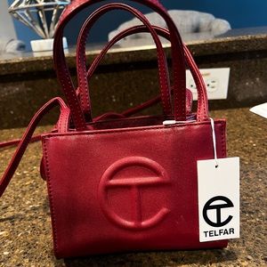 Authentic small oxblood Telfar shopping bag